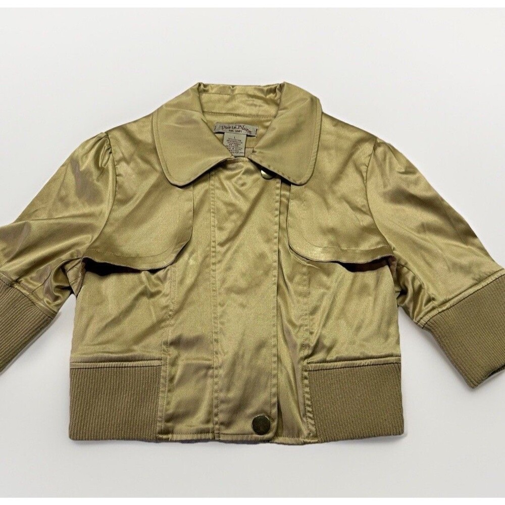 Y2K  Cropped Jacket Gold Puff Sleeve Peter Pan Collar Retro Glam Sz M